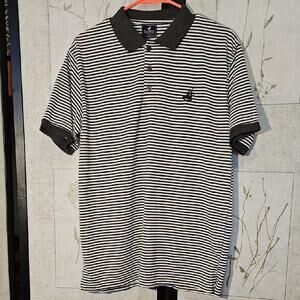 Black and White Polo Shirt with Striped Design
